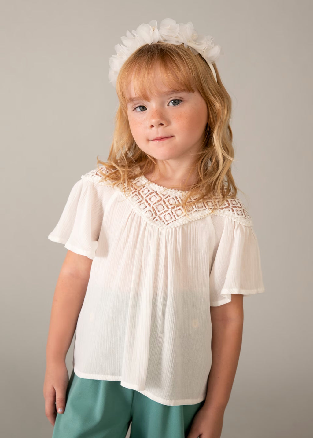 Mayoral Ivory Lace Top 3197