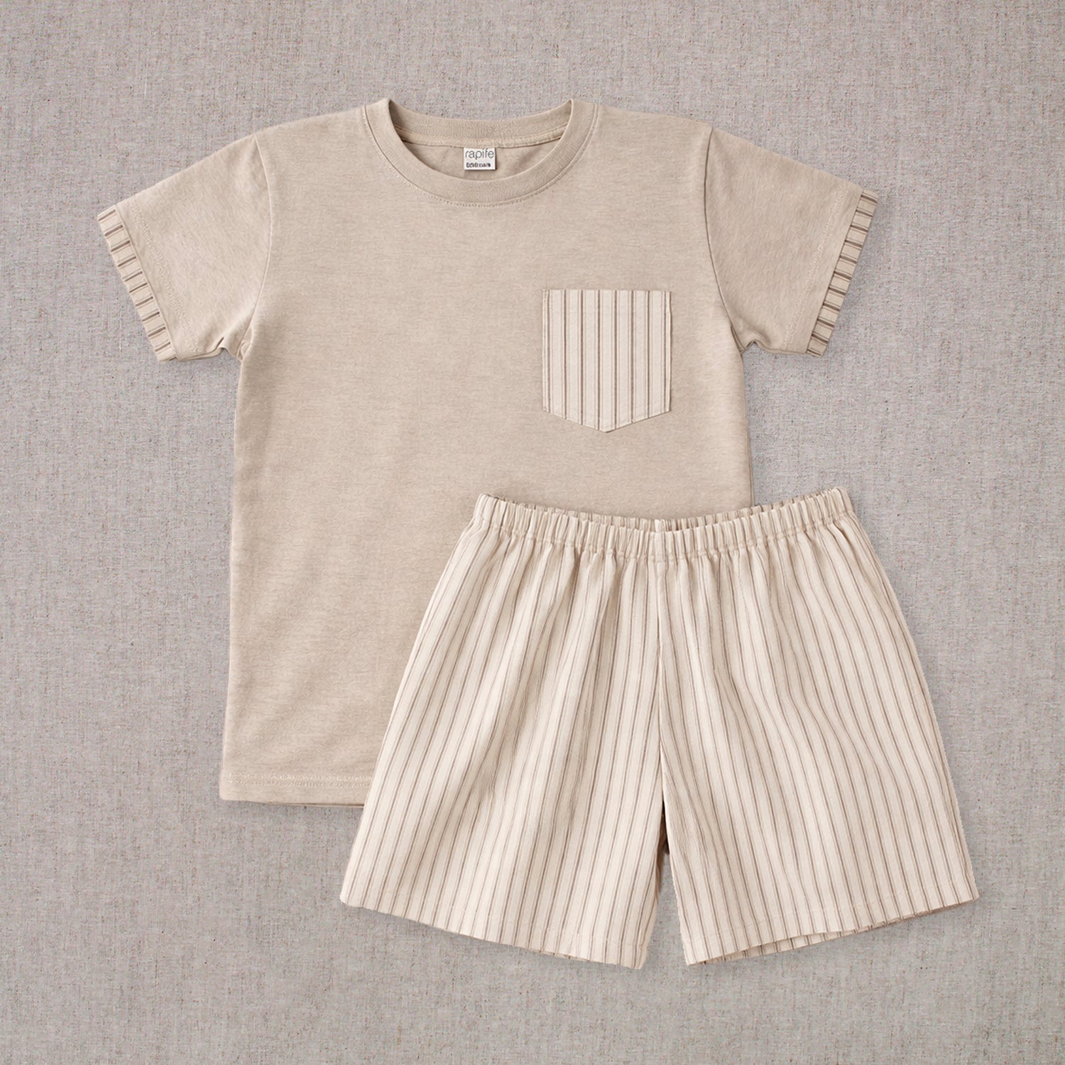 Rapife Beige Stripe Short Set 5250c26
