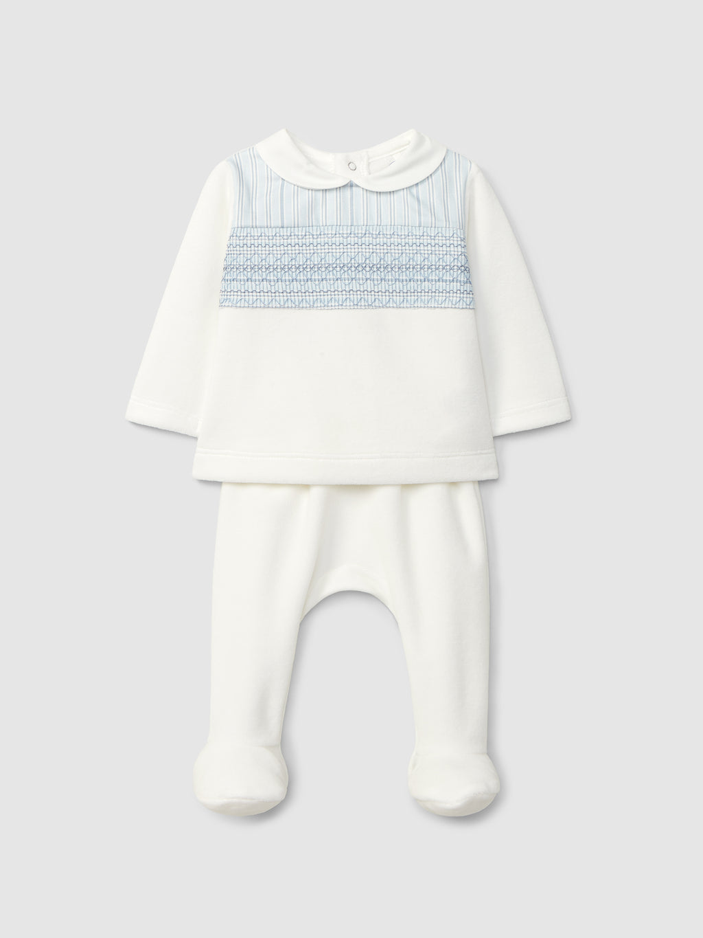 Laranjinha Blue 2pc set smocking detail I6549