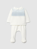 Laranjinha Blue 2pc set smocking detail I6549