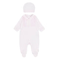 Girls Pink Velour Babygrow with Bib and Hat