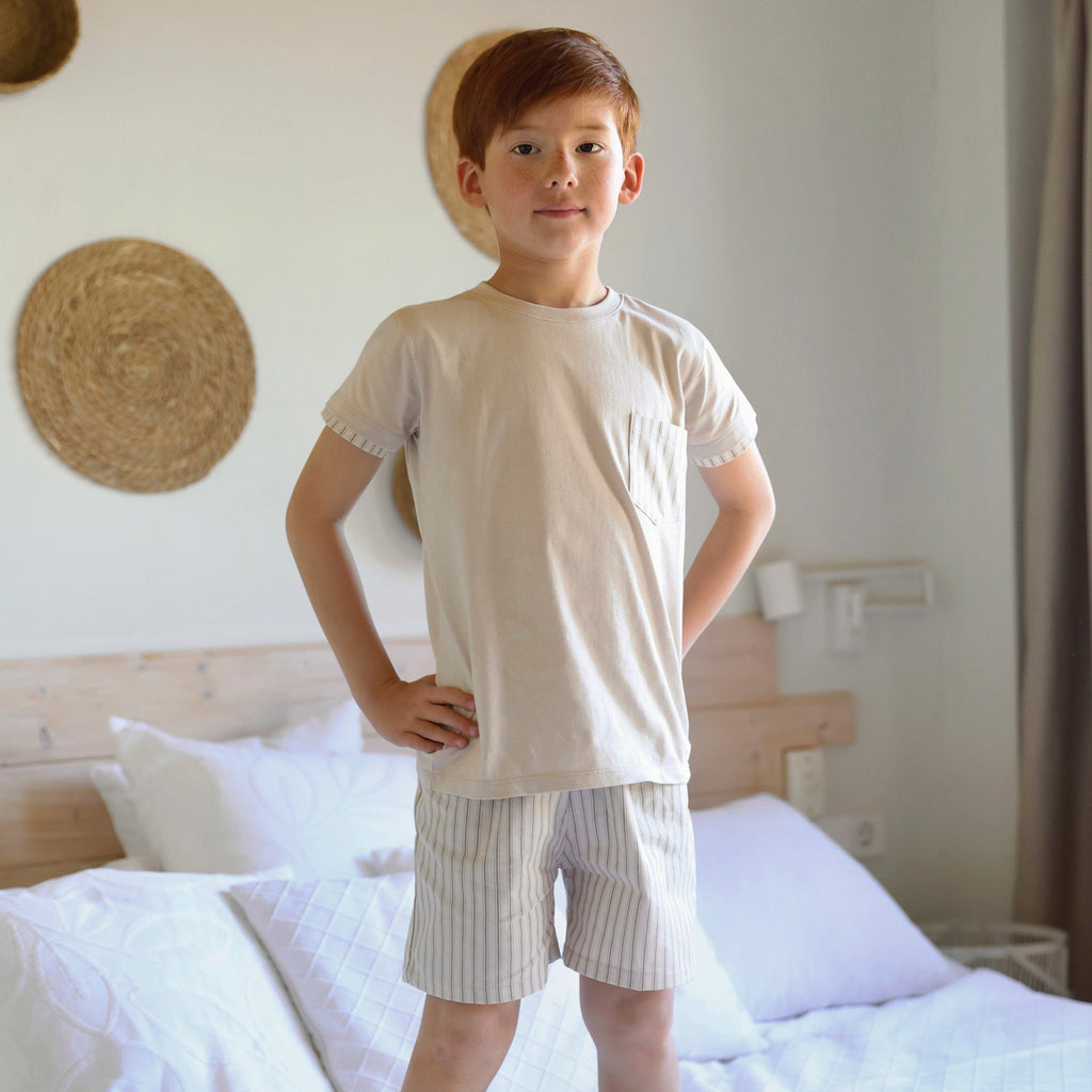 Rapife Beige Stripe Short Set 5250c26