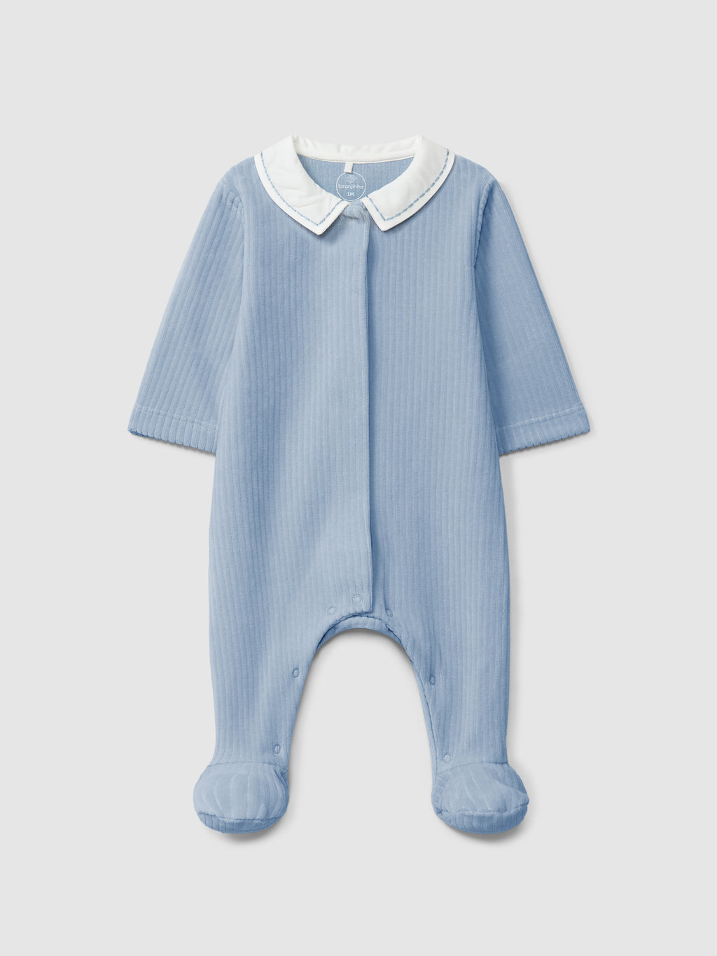 Laranjinha Blue Ribbed Velvet Babygrow I6536