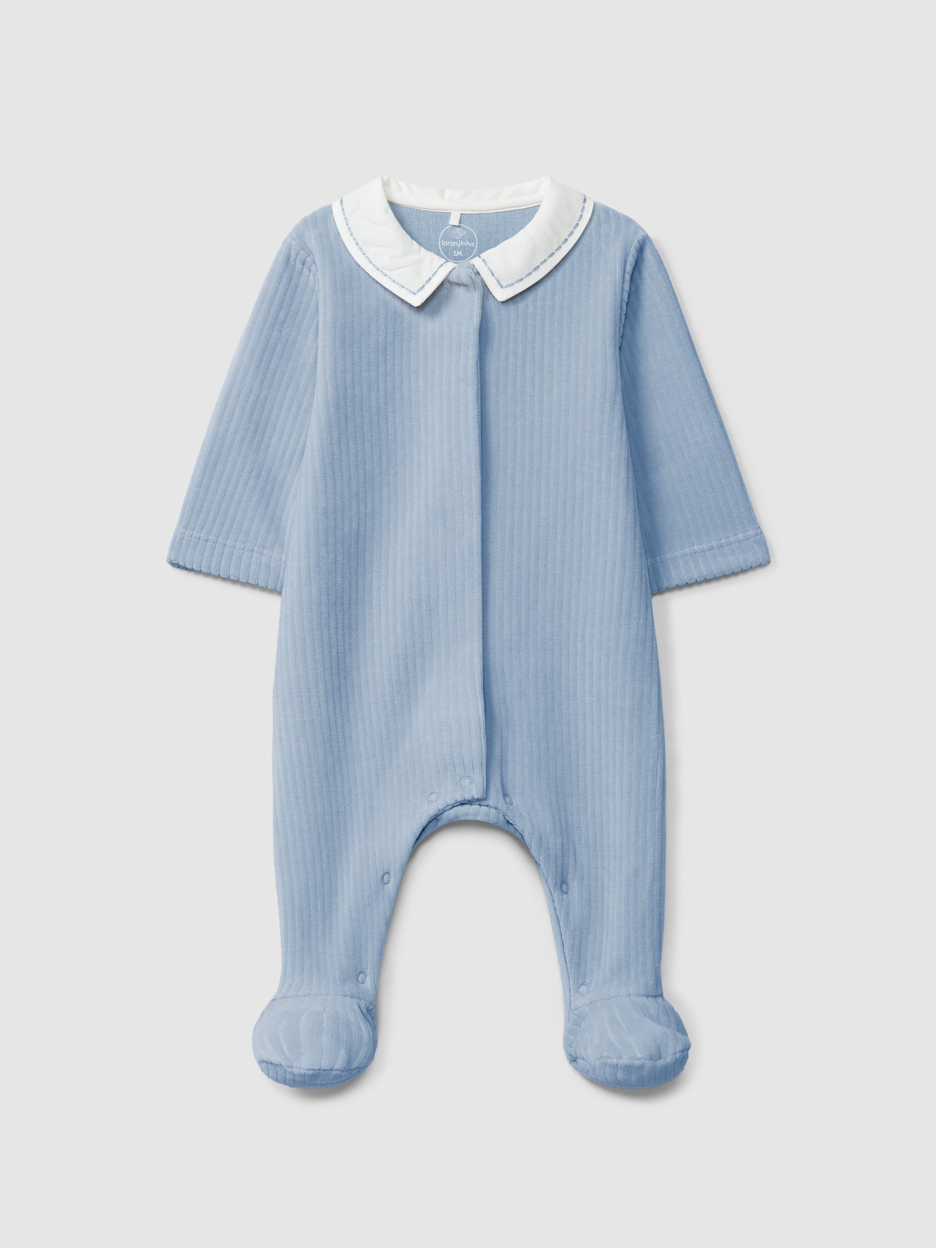 Laranjinha Blue Ribbed Velvet Babygrow I6536