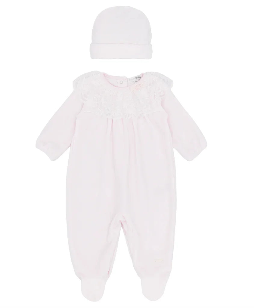 Girls Pink Velour All-in-One and Hat