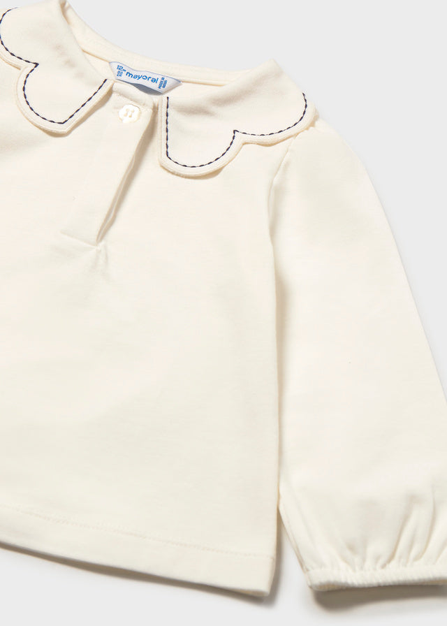 Mayoral Long sleeve polo with wave collar - Natural/navy