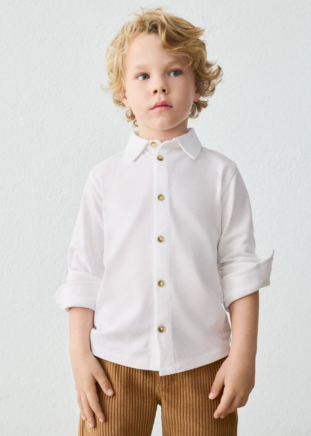 Mayoral Long sleeve pique knit shirt - White
