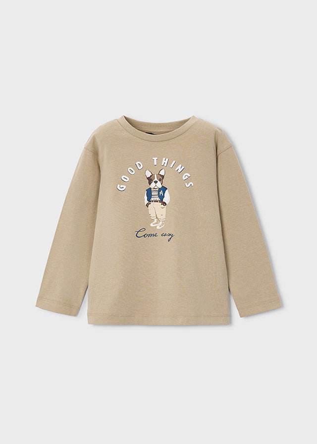Mayoral Long sleeve dog print t-shirt - Hazelnut