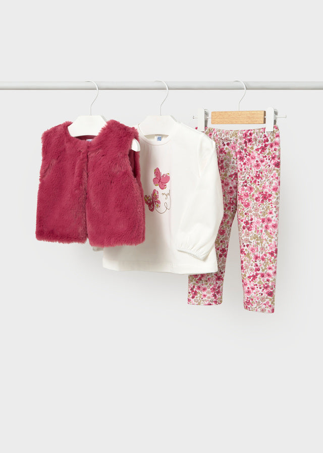 Mayoral Faux fur vest and leggings set - Petal