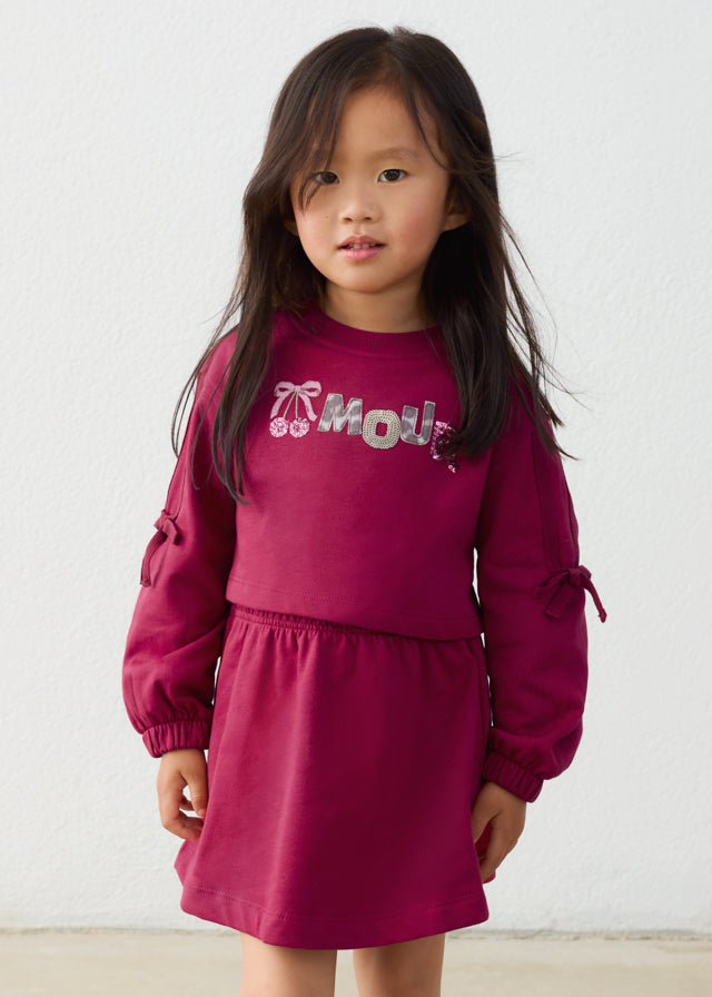 Mayoral Embroidered fleece dress - Cherry