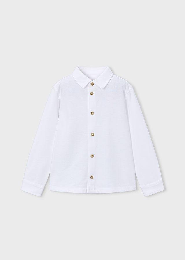 Mayoral Long sleeve pique knit shirt - White