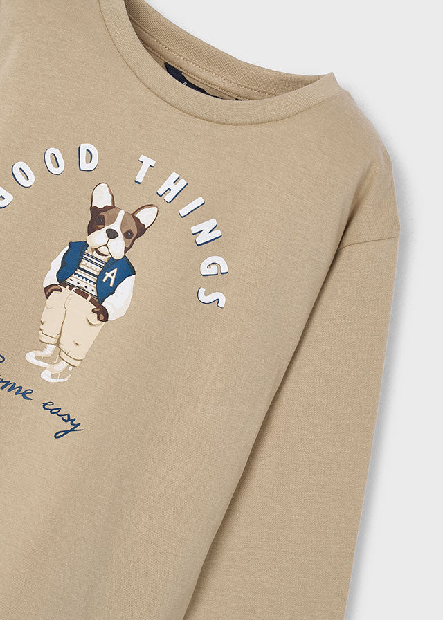 Mayoral Long sleeve dog print t-shirt - Hazelnut