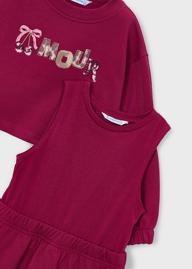 Mayoral Embroidered fleece dress - Cherry