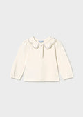 Mayoral Long sleeve polo with wave collar - Natural/navy