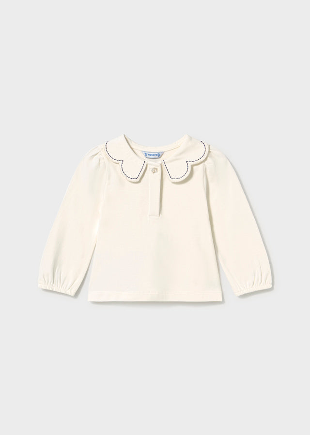 Mayoral Long sleeve polo with wave collar - Natural/navy