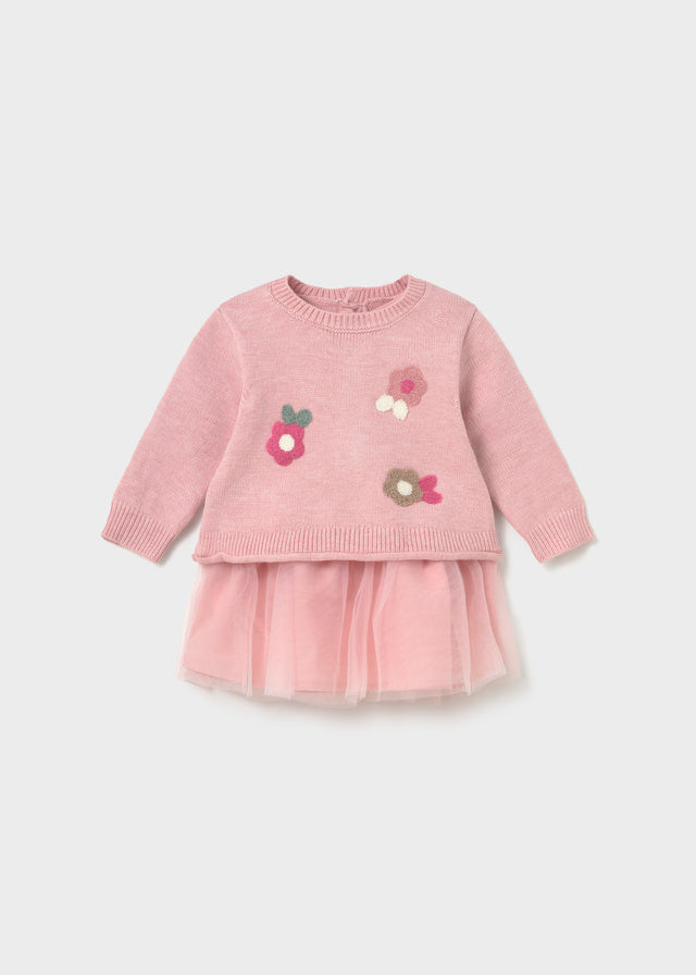 Mayoral Tricot/tulle dress - Heather baby rose