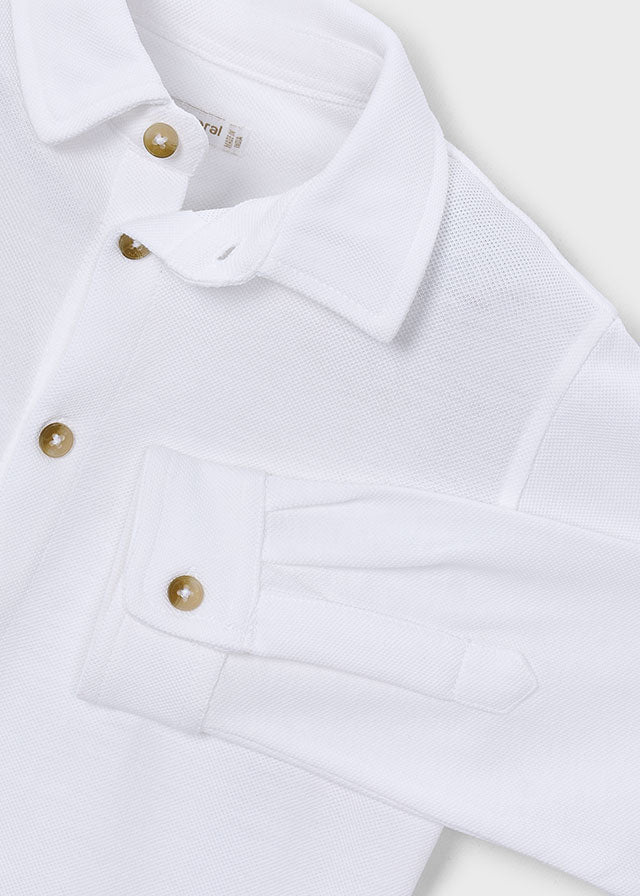 Mayoral Long sleeve pique knit shirt - White