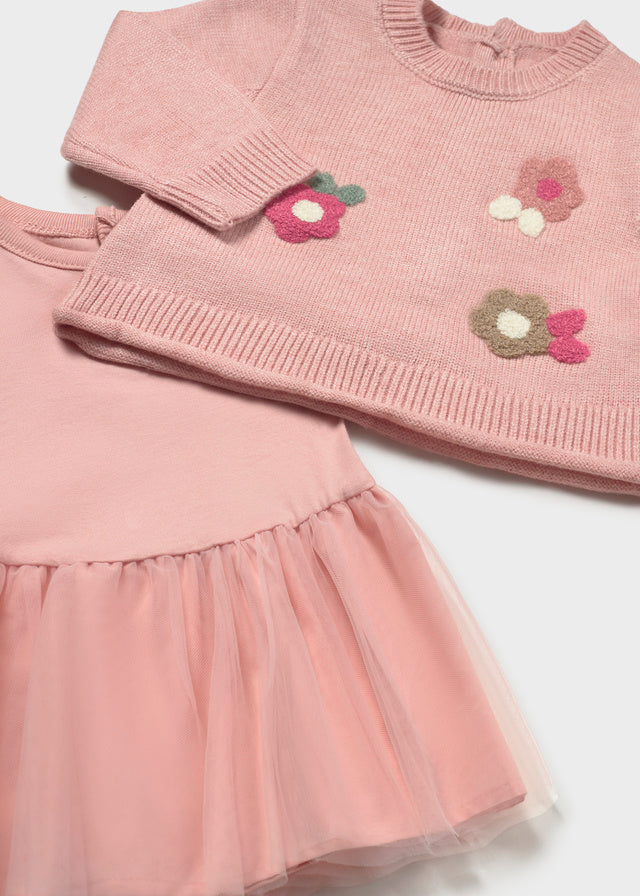 Mayoral Tricot/tulle dress - Heather baby rose