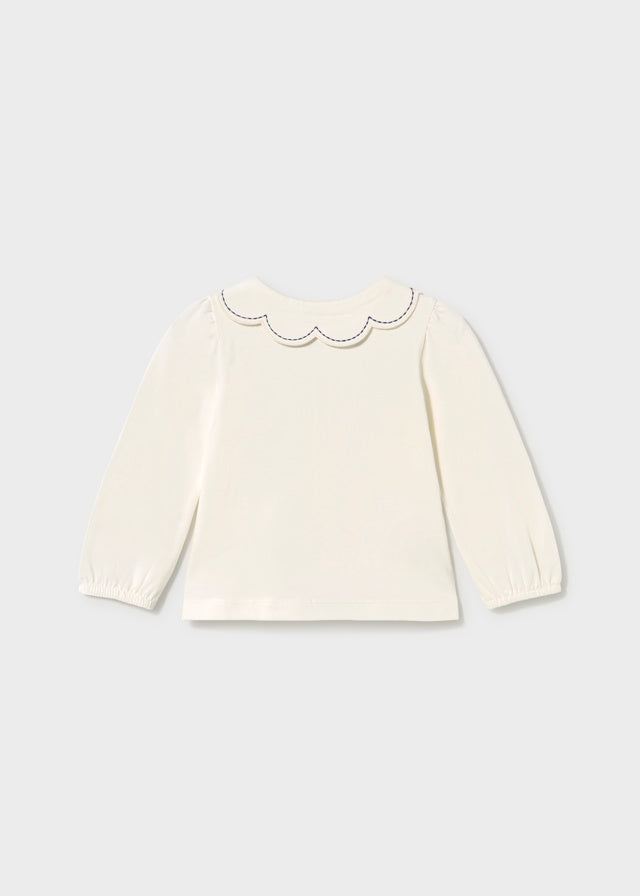 Mayoral Long sleeve polo with wave collar - Natural/navy