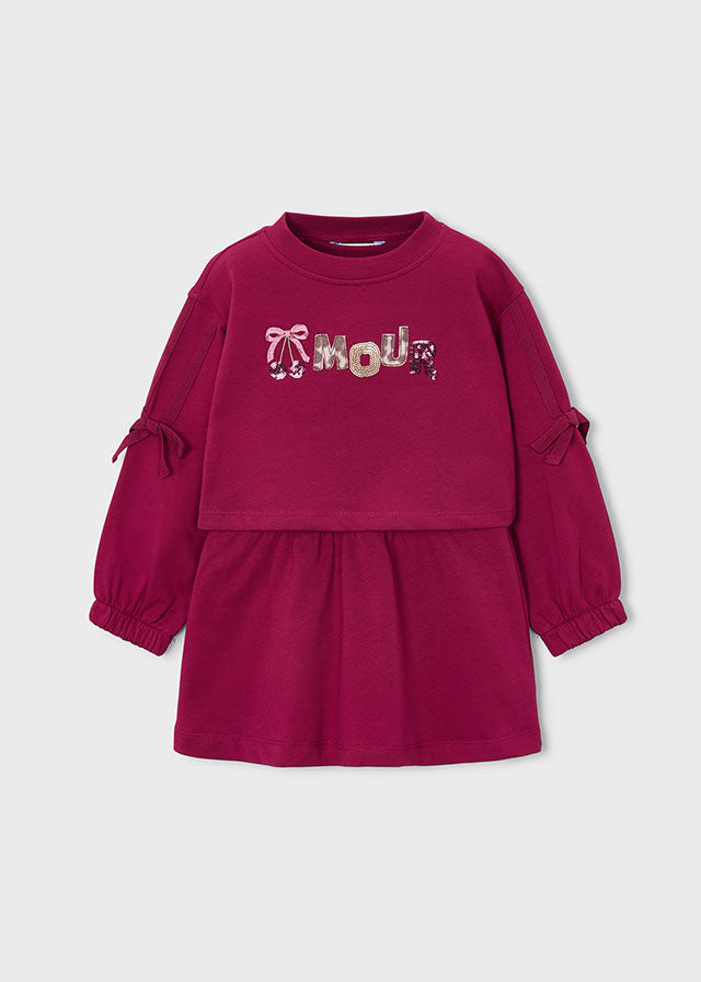 Mayoral Embroidered fleece dress - Cherry
